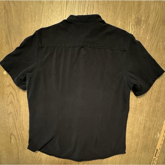 Zara Mens Black Cover Shirt Large Button Slim Fit Mandarin Collar Short Sleeve - Picture 8 of 8